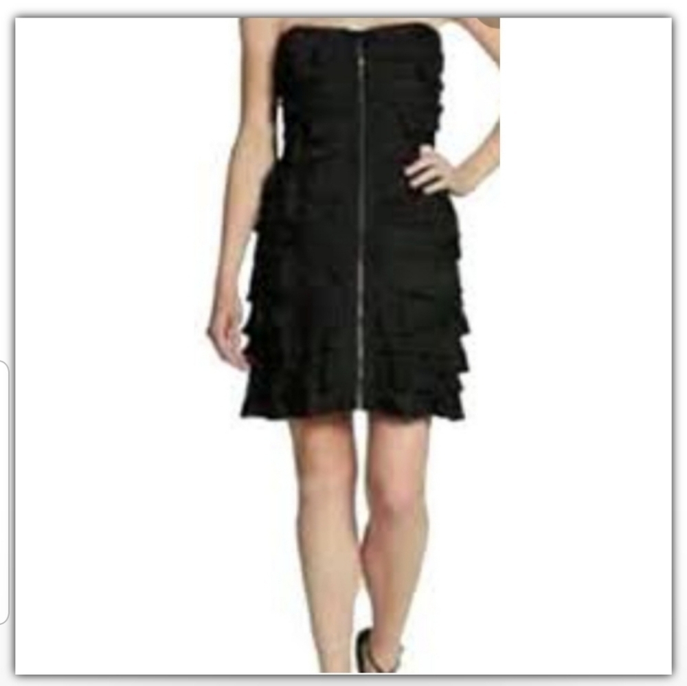 BCBGMAXAZRIA front zip ruffled dress